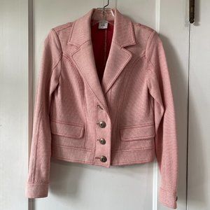 CAbi Style 5301 Amelia Jacket Coral/White 4-Button Light Knit- Extra Small